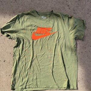 Nike Men's Olive Tee with Bright Orange Logo